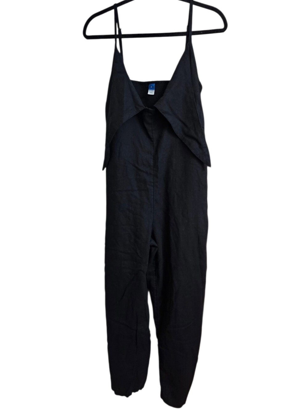 Old Navy Linen Blend Black Harem V Neck Smocked Wide Leg Jumpsuit with Pockets M